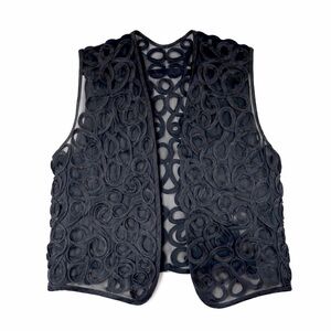 Vintage Anne Klein II Black Soutache Ribbon Vest Sheer Mesh 80s 90s Size L